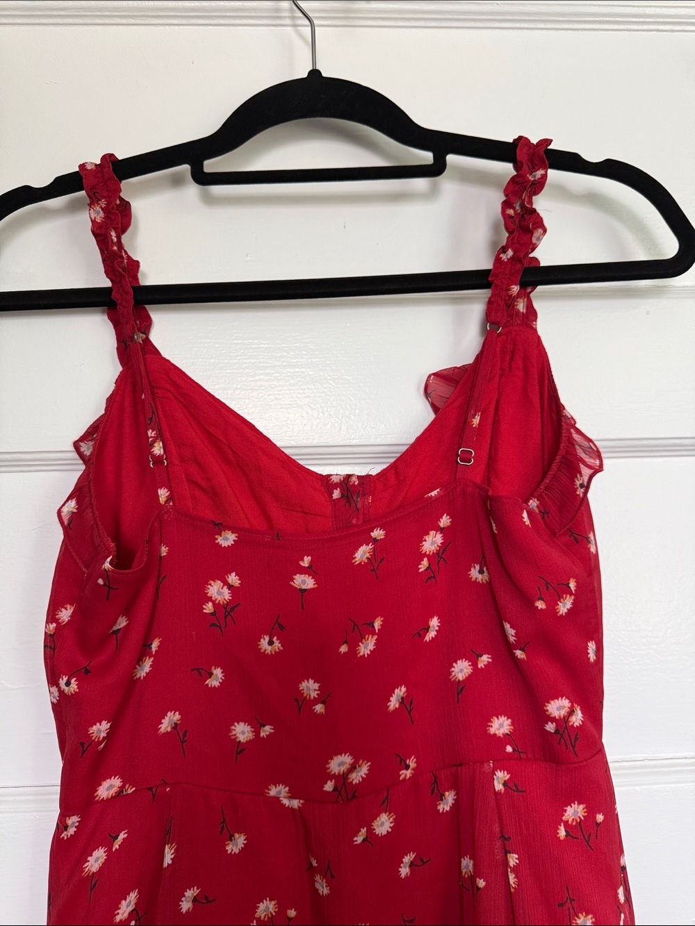 Abercrombie & Fitch Red Floral Ruffle-Neck Cottagecore Boho Dress Sz XS - Picture 9 of 11